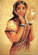 Raja Ravi Varma The Milkmaid oil painting on canvas